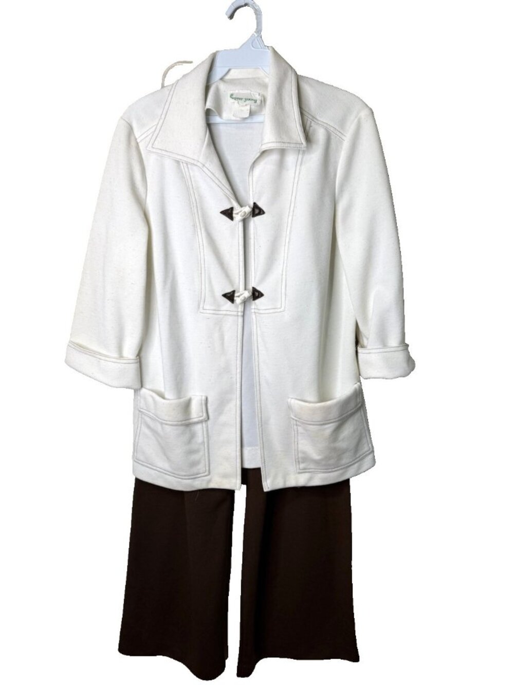 Vintage 70s Pant Suit 2 Piece Blazer Jacket Wide Leg Pants Set USA Disco